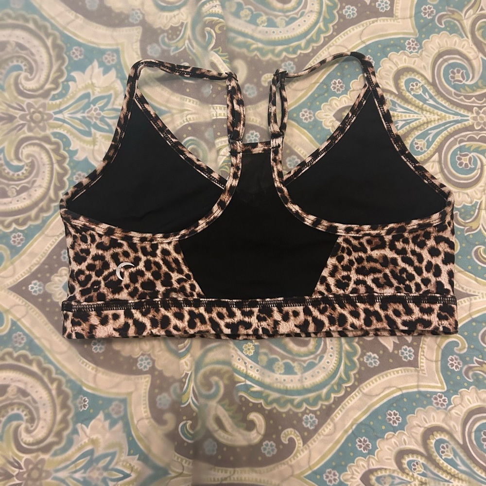 ZYIA Leopard Print Sports Bra - Black and Tan